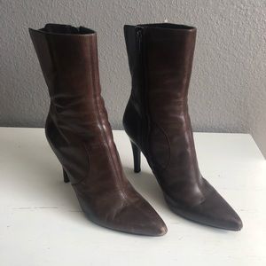Chocolate brown leather upper with 3” heel.